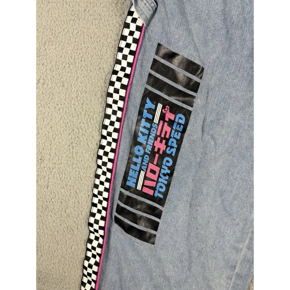 Hello Kitty Racing Team Jeans Women’s 13 Blue Wide Leg Baggy Tokyo Speed Check